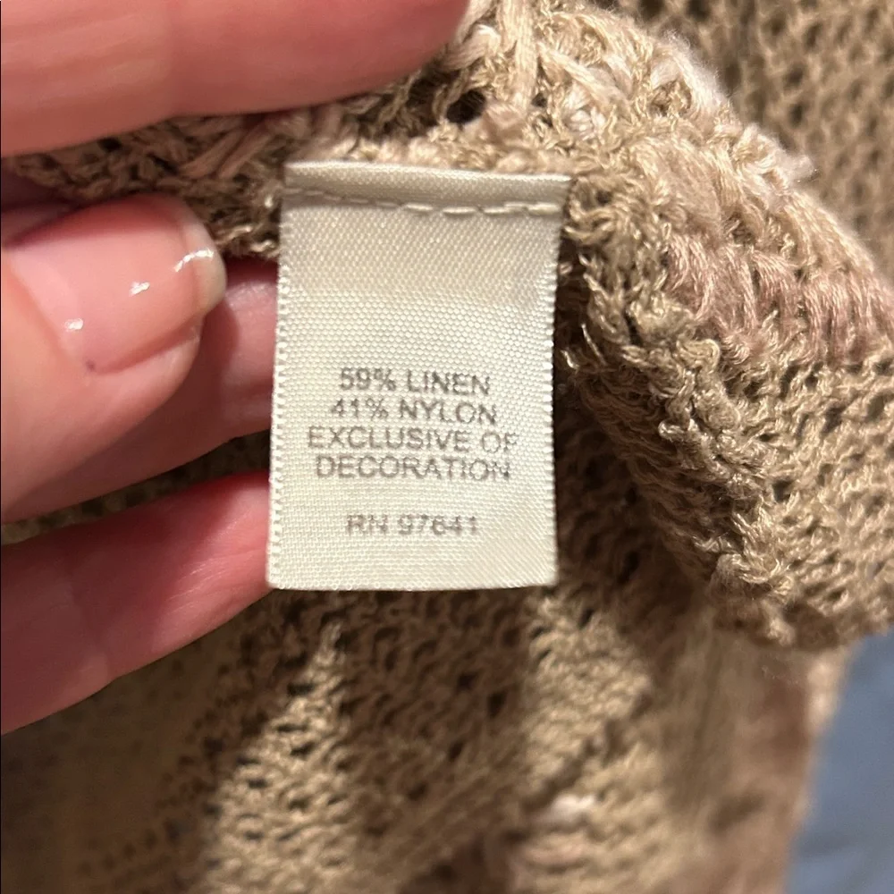 J. Jill Beige Open Knit Cardigan with Floral Accents